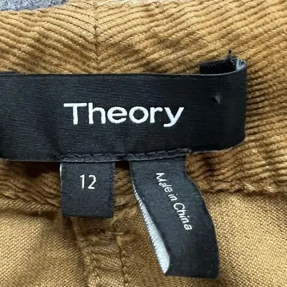 Theory Pants Womens 12 Tan‎ Gold Corduroy Slim Straight High Rise Modern Classic - Picture 11 of 15